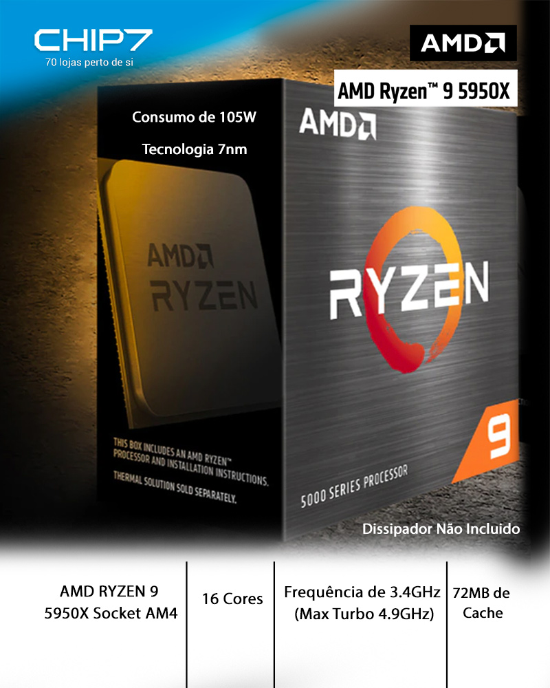 Processador AMD Ryzen 9 5950X 16-Core (3.4Ghz/4.9Ghz) SktAM4 Processador AMD Ryzen 9 5950X 16-Core (3.4Ghz/4.9Ghz) SktAM4