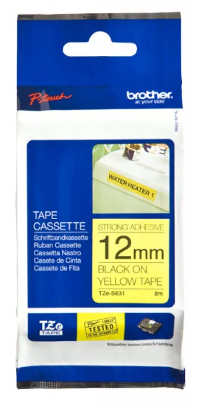 BROTHER P-Touch TZE-S631 black on yellow 12mm extra gluey
