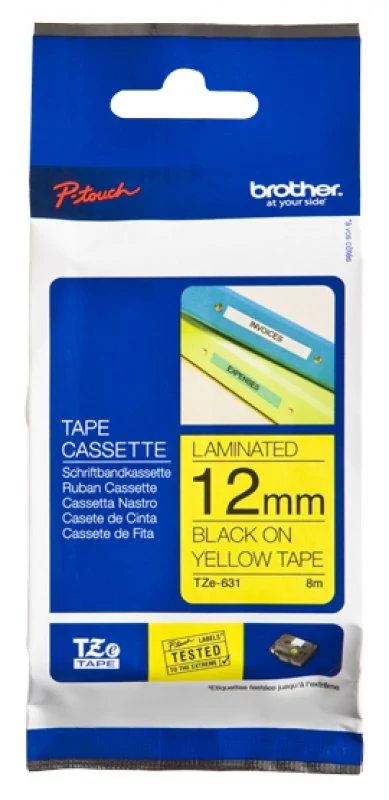 Fita Laminada de 12 mm - Amarelo / Preto. para P-Touch