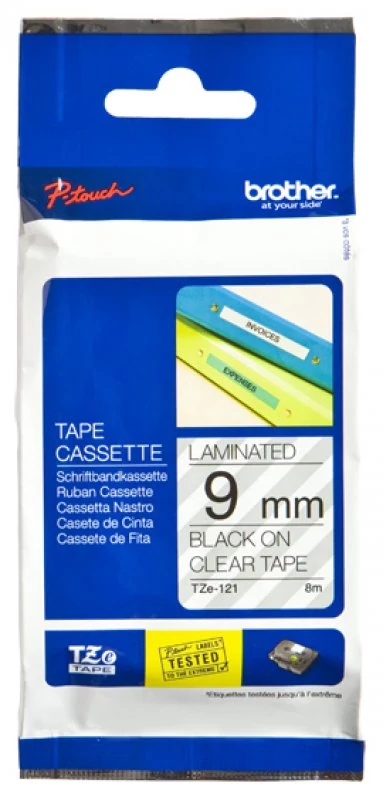Fita Laminada de 9 mm - Preto sobre fundo transparente para P-Touch