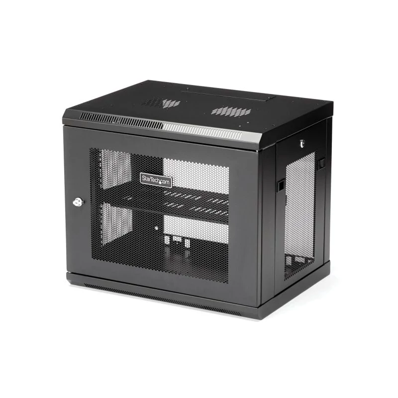 Startech 2 Post 9U 19" Wall Mount Network Cabinet, Adjustable Depth 6-15" Locking IT Switch Depth Enclosure, Vented Computer/Electronics Equipment Data Rack w/ Shelf + Hook & Loop Tape - 19 Inch Wall Cabinet (RK9WALM) - Armário de prateleiras - monta