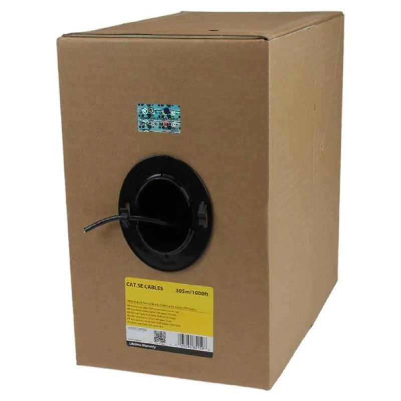 Startech 1000 ft Bulk Roll of Black CMR Cat5e Solid UTP Riser Cable - Cat 5e Riser Cable - Cat.5e CMR Ethernet Cable - 24 AWG - Black (WIR5ECMRBK) - Cabo de volume - 304.9 m - PTNB - CAT 5e - riser, liso - preto