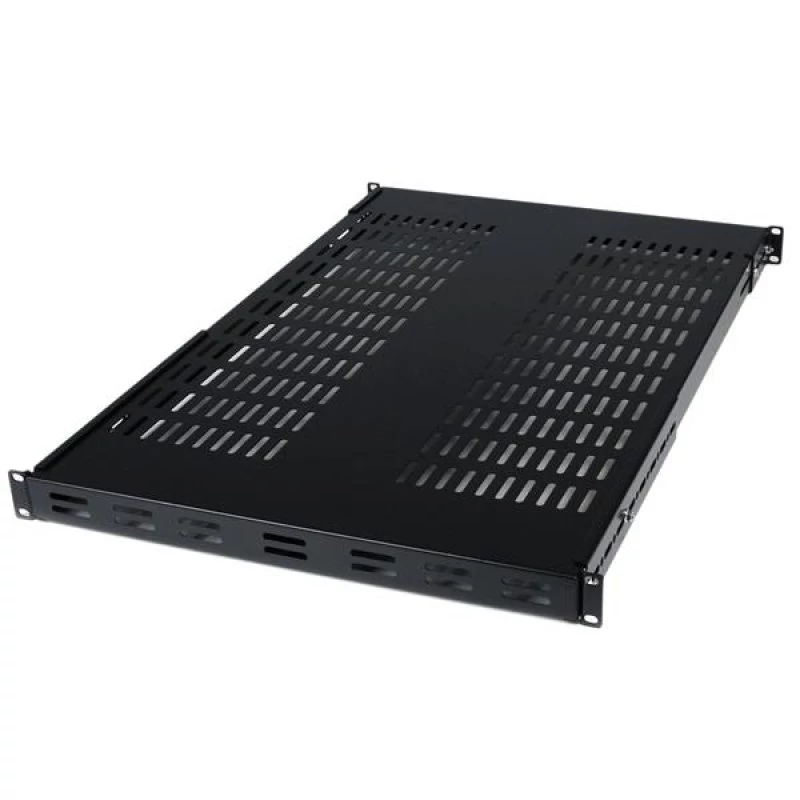 Startech 1U Adjustable Vented Server Rack Mount Shelf - 175lbs - 19.5 to 38in Deep Universal Tray for 19" AV/ Network Equipment Rack (ADJSHELF) - Prateleira de bastidor - preto - 1U - 19" - para P/N: CABSCRWS1224, RK1536BKF, RK1836BKF, RK3236BKF, RK4