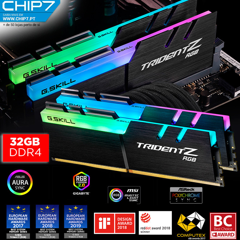 G.Skill Kit 32GB (2 x 16GB) DDR4 3200MHz Trident Z RGB CL16 | CHIP7