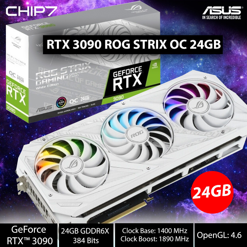 PLACA GRÁFICA ASUS NVIDIA RTX 3090 ROG STRIX OC 24GB GDDR6X WHITE