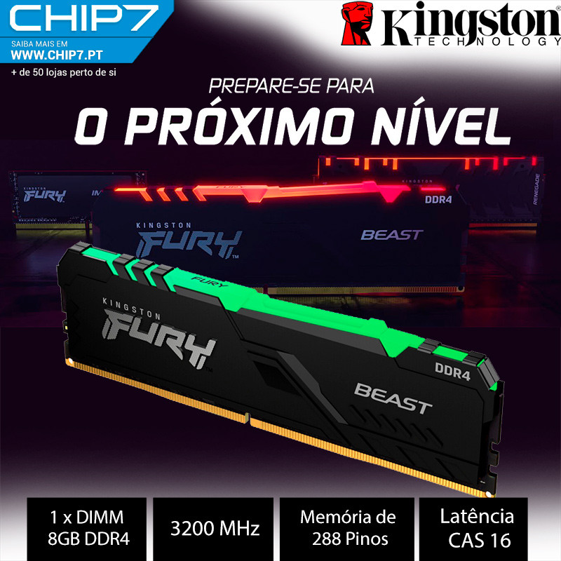 Memória RAM DDR4 Kingston 3200 MHz 8 GB Fury Beast RGB KF432C16BBA/8 - Preto