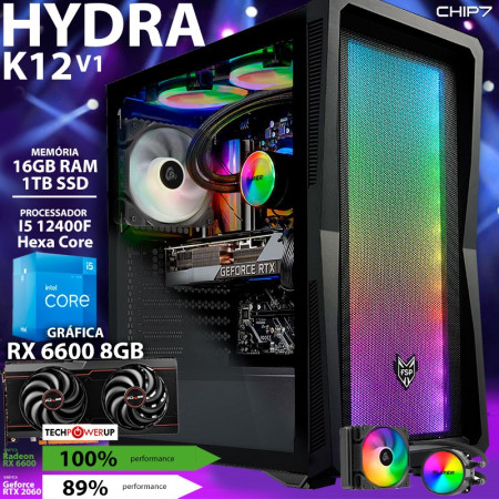 CHIP7 HYDRA DRAGON K12 V1 / I5 12400F Hexa Core / AMD RX 6600 8GB / 16GB RAM / 1TB SSD - COMPUTADOR GAMING