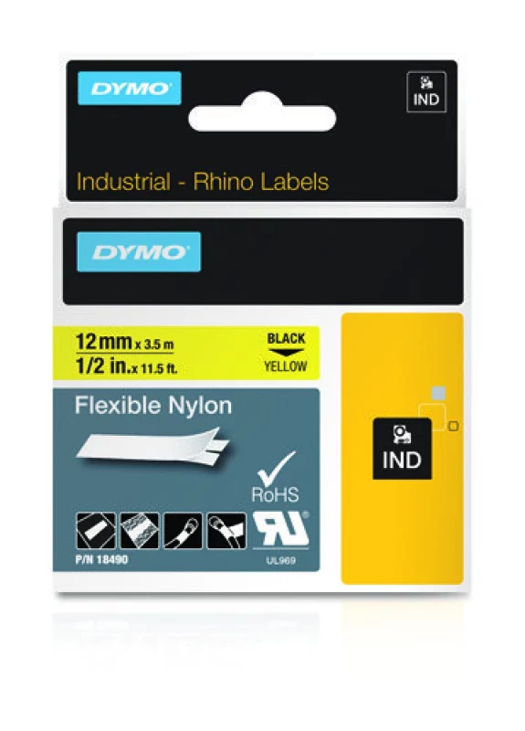 Cassete de Fita de Etiquetar DYMO 18490 Preto sobre amarelo