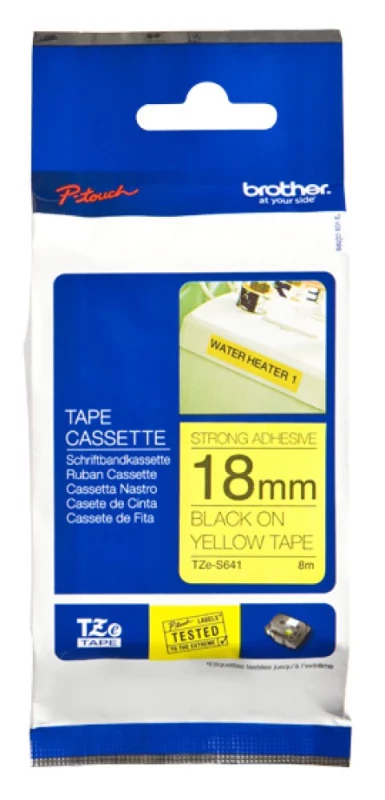 BROTHER TZES641 18mm BLACK ON YELLOW ADHESIVE TAPE