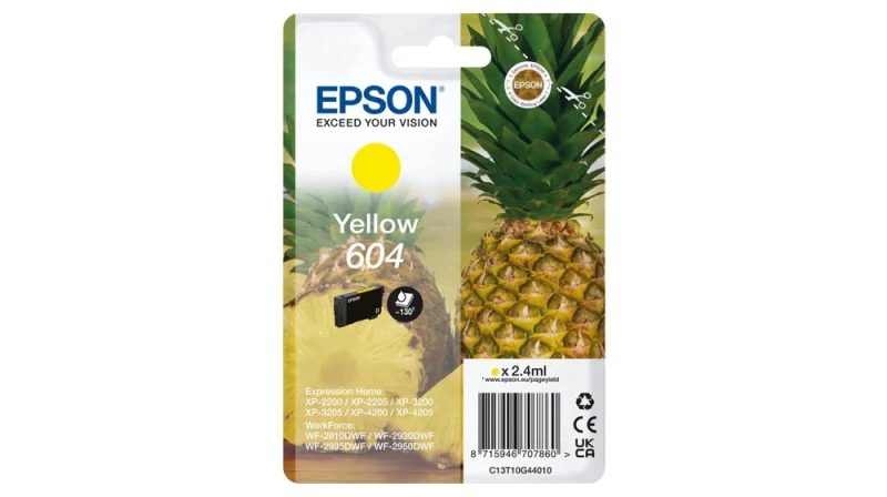 Tinteiro EPSON 604 amarelo - WF-2910/ 293x/ 2950, XP-220x/ 320x/ 420x
