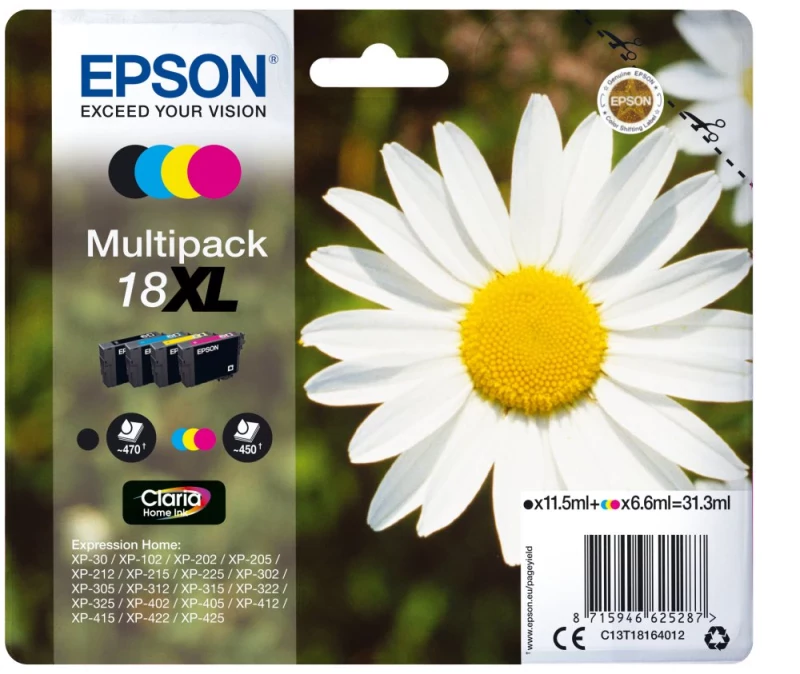 Multipack 4 cores Série 18XL Margarida Tinta Claria Home (c/alarme RF+AM)