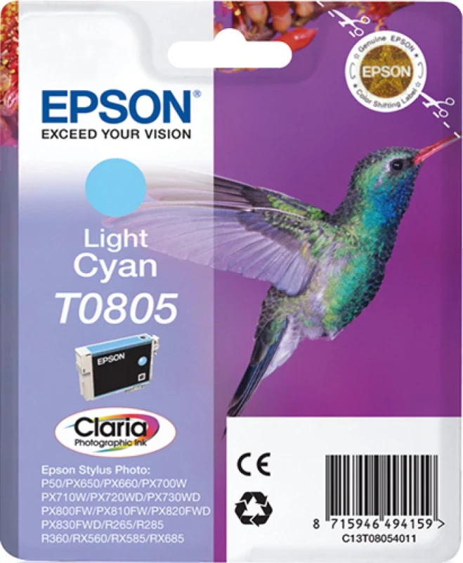 Tinteiro EPSON T0805 Ciano Claro - Stylus Photo P50/PX6xx/PX7xx/PX8xx/R2xx/R360/RX560/RX585/RX685