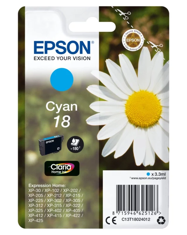 Tinteiro EPSON 18 Ciano - XP-30/x02/x05/x12/x15/x22/x25