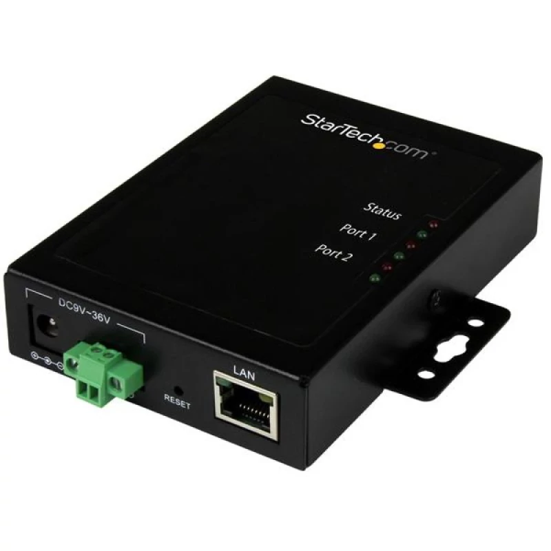 Startech Servidor de dispositivo Ethernet Série-para-IP de 2 portas - RS232 - Metal e Montável - Servidor de dispositivo - 2 portas - 100Mb LAN, RS-232 - AC 120/230 V / DC 9 - 36 V - na parede