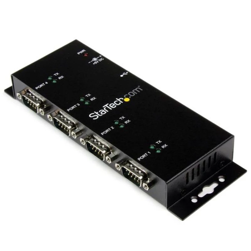 Startech 4 Port USB to Serial RS232 Adapter - Wall Mount - Din Rail - COM Port Retention - FTDI USB to DB9 RS232 Hub (ICUSB2324I) - Adaptador serial - USB 2.0 - RS-232 x 4 - preto