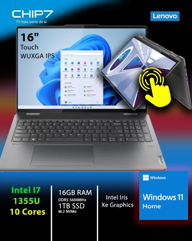 Lenovo Yoga 7 Gen 8 16IRL8-511 Intel Core i7-1355U/16GB/1TB SSD/16'' Tátil  (PT)