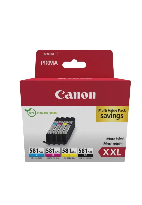 Tinteiro Canon CLI-581XXL BK/C/M/Y MULTI - Ink Value Pack (Ciano XXL, Magenta XXL, Amarelo XXL & Preto XXL)