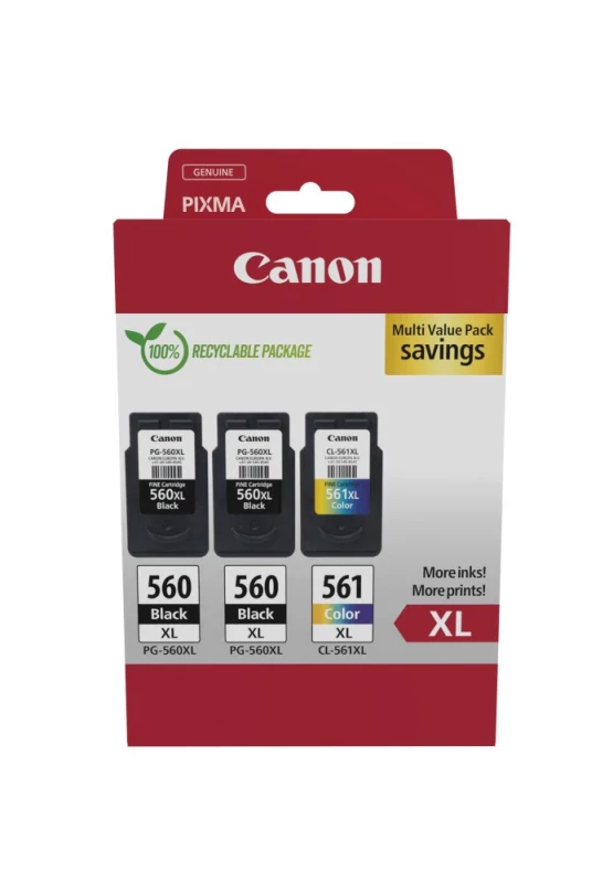 Multipack de alto rendimento com 2 tinteiros Canon PG-560XL/1 tinteiro CL-561XL