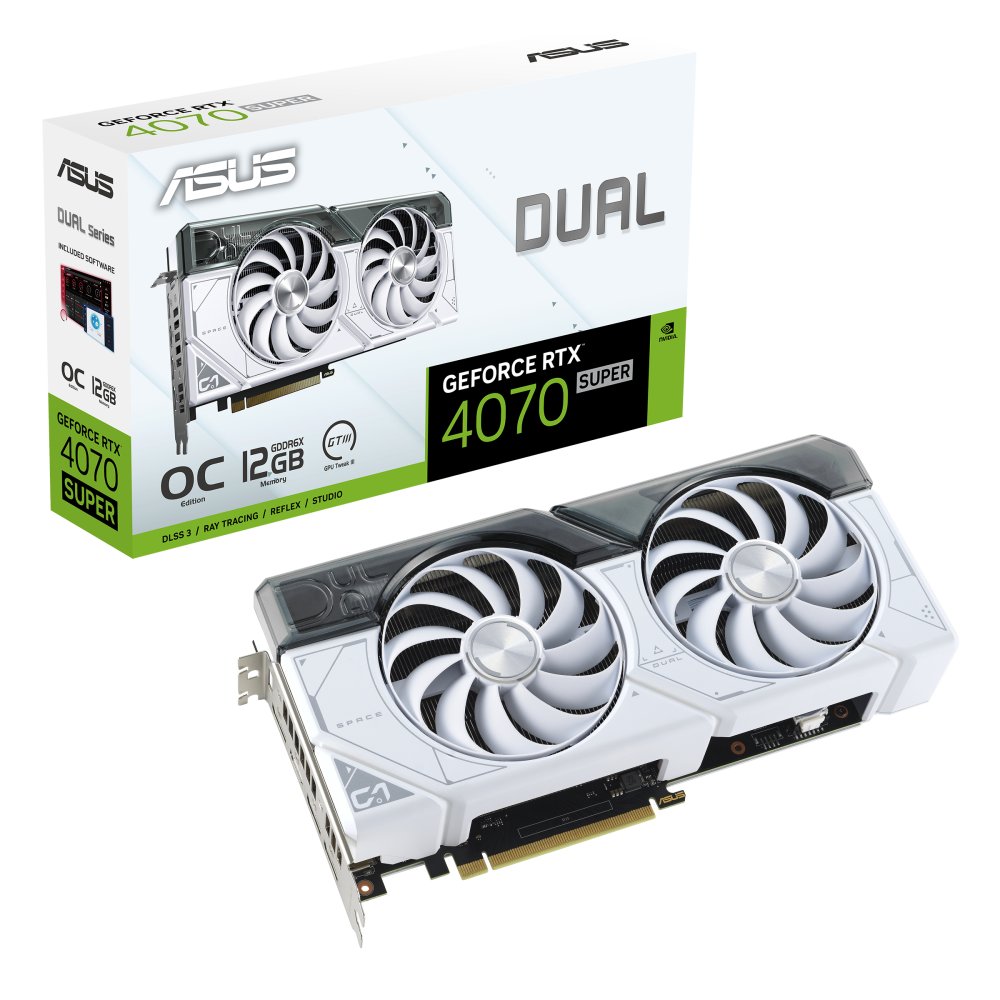 PLACA GRÁFICA ASUS DUAL RTX 4070 SUPER OC 12GB GDDR6X - BRANCA