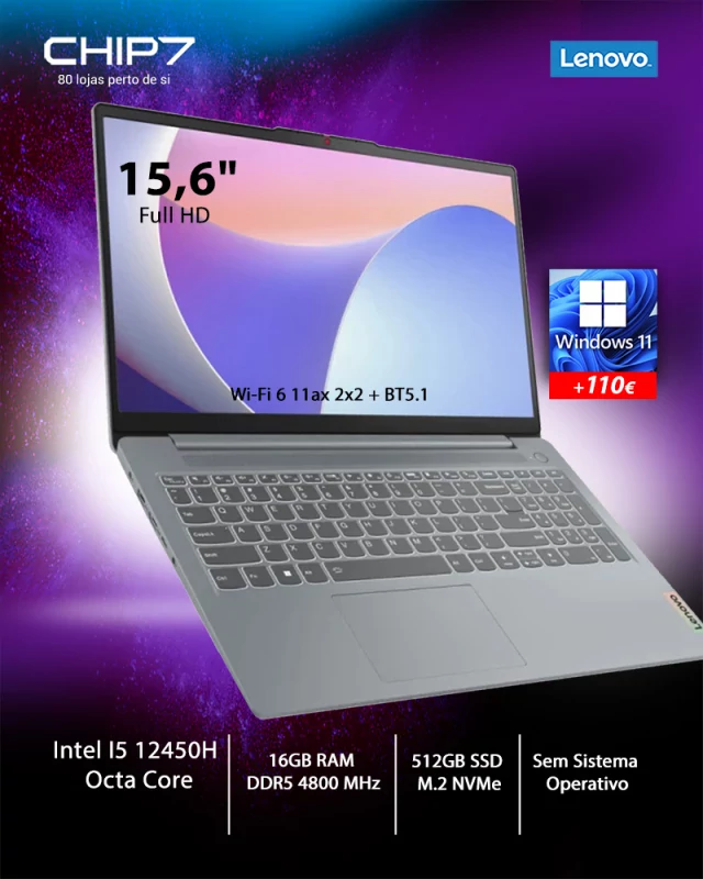 Portátil Lenovo - I5 12450H / 16GB RAM / 512GB SSD / 15.6