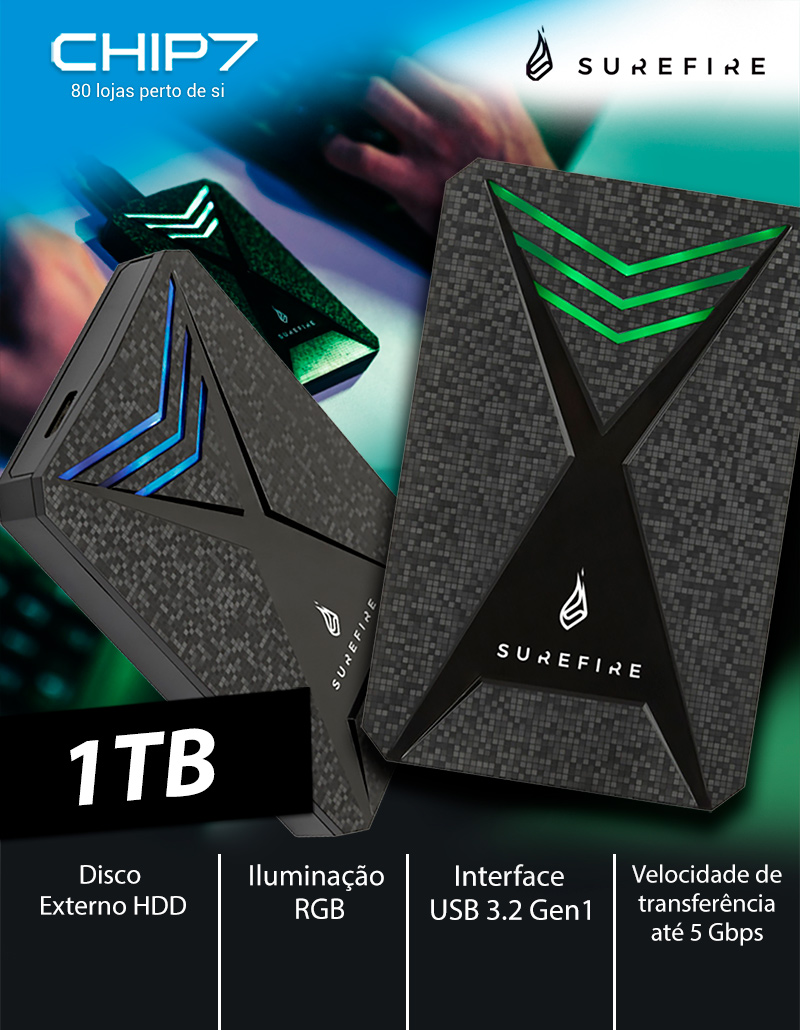 Disco Externo SureFire Gaming Bunker GX3 RGB 1TB USB3.2 | CHIP7