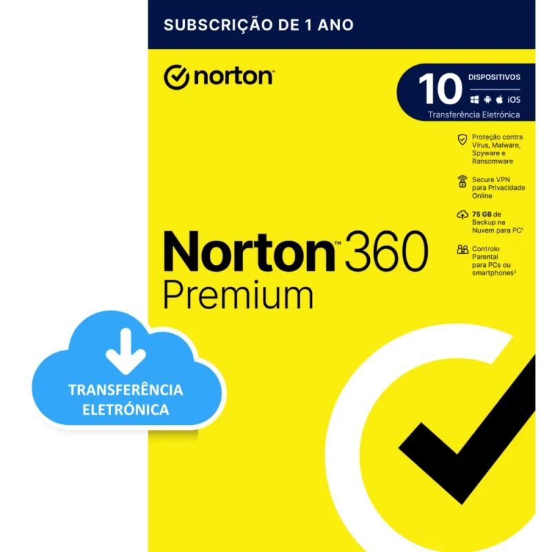 Pack 4 unid. NORTON 360 PREMIUM 75GB PO 1 USER 10 DEVICE 12MO DRMKEY FTP (ESD)