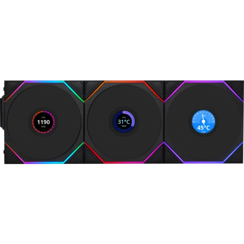 Ventoinha Lian Li UNI FAN TL120 LCD Wireless RGB PWM Preto 120mm (Pack 3)