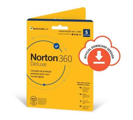 Antivírus Norton 360 Deluxe 2021 | 5 dispositivos | 1 Ano | Secure VPN e Password Manager | PCs, Mac, smartphones e tablets