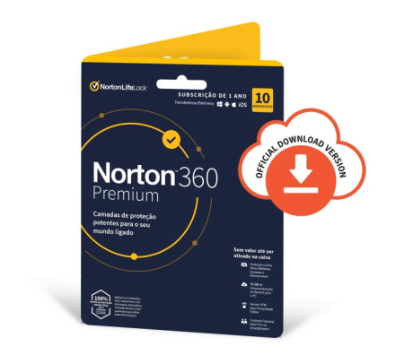 Antivírus Norton 360 Premium 2021 | 10 dispositivos | 1 Ano | Secure VPN e Password Manager | PCs, Mac, smartphones e tablets