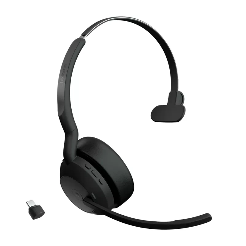 Jabra Evolve2 55 MS Mono - Auscultadores - no ouvido - bluetooth - sem fios - cancelamento de ruído activo - USB-C - preto - Certificado para Microsoft Teams