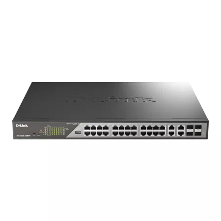 D-Link DSS 200G-28MPP - Interruptor - Administrado - 24 x 10/100/1000 (PoE) + 4 x combo SFP - montável em trilho - PoE (518 W)