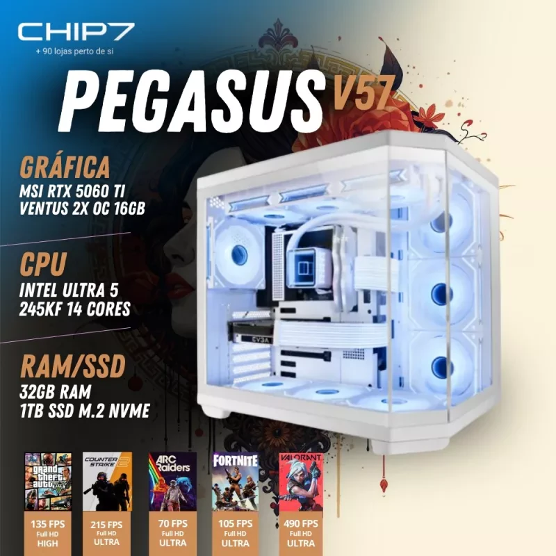 COMPUTADOR GAMING - Intel Ultra 5 245KF / NVIDIA RTX 5060 TI 16GB / 64GB RAM / 1TB SSD - CHIP7 PEGASUS V57