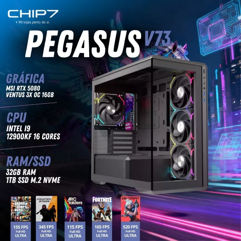 COMPUTADOR GAMING - I9 12900KF / RTX 5080 16GB / 32GB RAM / 1TB SSD - CHIP7 PEGASUS V73