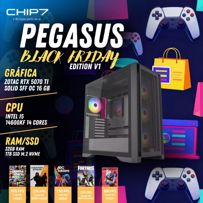 COMPUTADOR GAMING - I5 14600KF / RTX 5070 TI 16GB / 32GB RAM / 1TB SSD - CHIP7 PEGASUS BLACK FRIDAY EDITION V1