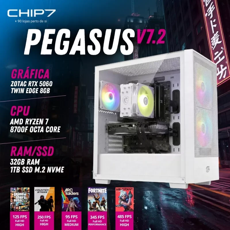 COMPUTADOR GAMING - AMD Ryzen 7 8700F / RTX 5060 8GB / 32GB RAM / 1TB SSD - CHIP7 PEGASUS V7.2