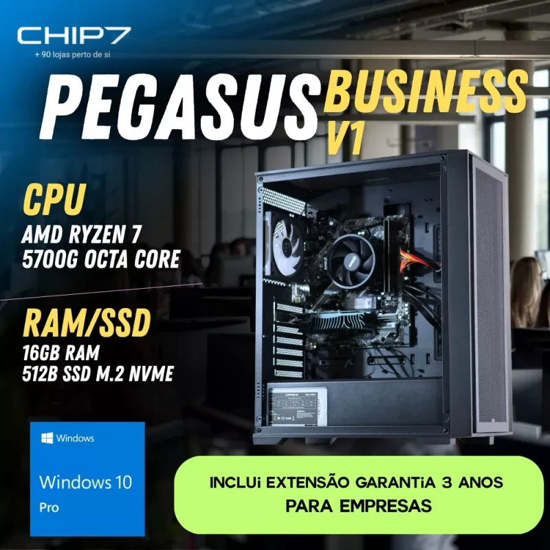 COMPUTADOR TRABALHO - AMD Ryzen 7 5700G / 16GB RAM / 500GB SSD / Windows 10 Pro - CHIP7 PEGASUS BUSINESS V1