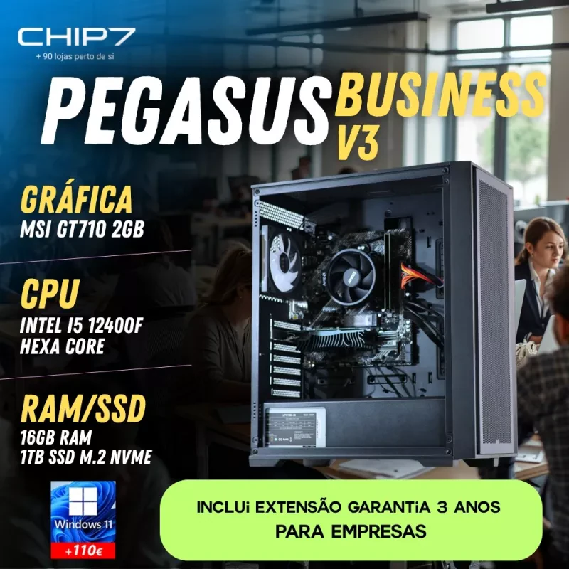 COMPUTADOR TRABALHO - Intel I5 12400F / GT 710 / 16GB RAM / 1TB SSD / S/SO - CHIP7 PEGASUS BUSINESS V3