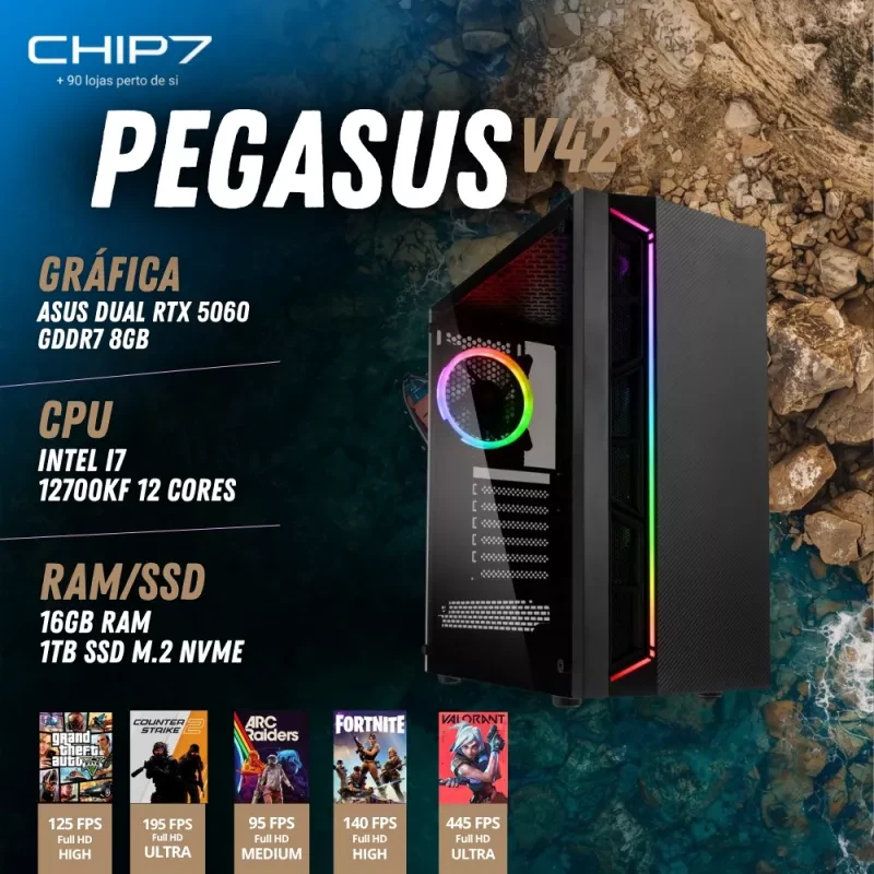 COMPUTADOR GAMING - I7 12700KF / RTX 5060 8GB / 16GB RAM / 1TB SSD - CHIP7 PEGASUS V42
