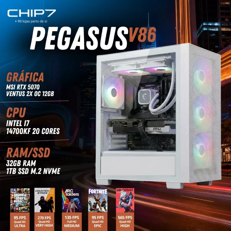 COMPUTADOR GAMING - I7 14700KF / NVIDIA RTX 5070 12GB / 32GB RAM / 1TB SSD - CHIP7 PEGASUS V86