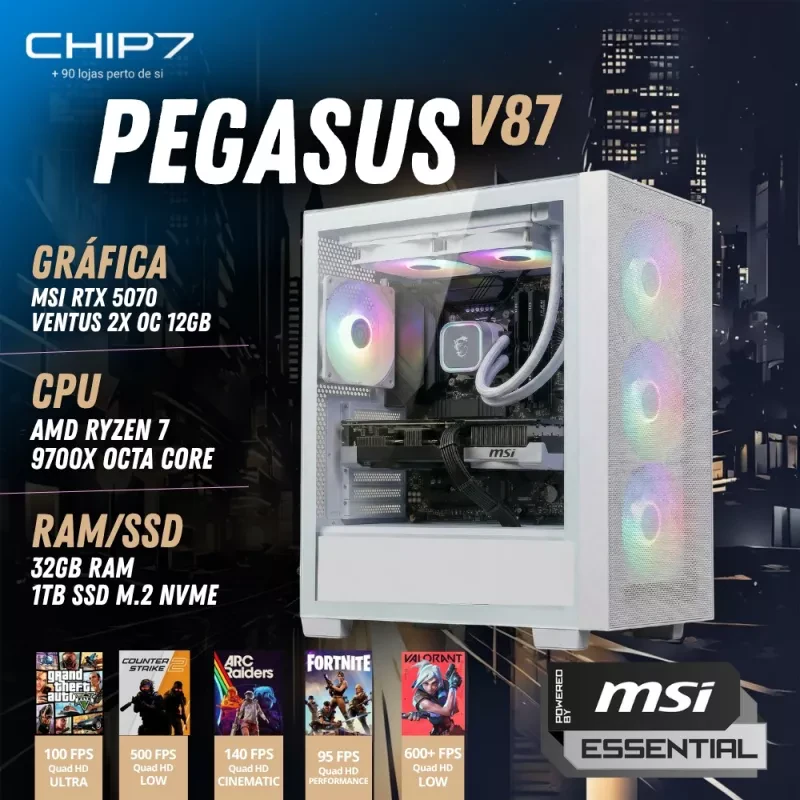 COMPUTADOR GAMING - AMD Ryzen 7 9700X / NVIDIA RTX 5070 12GB / 32GB RAM / 1TB SSD - CHIP7 PEGASUS V87 Powered By MSI