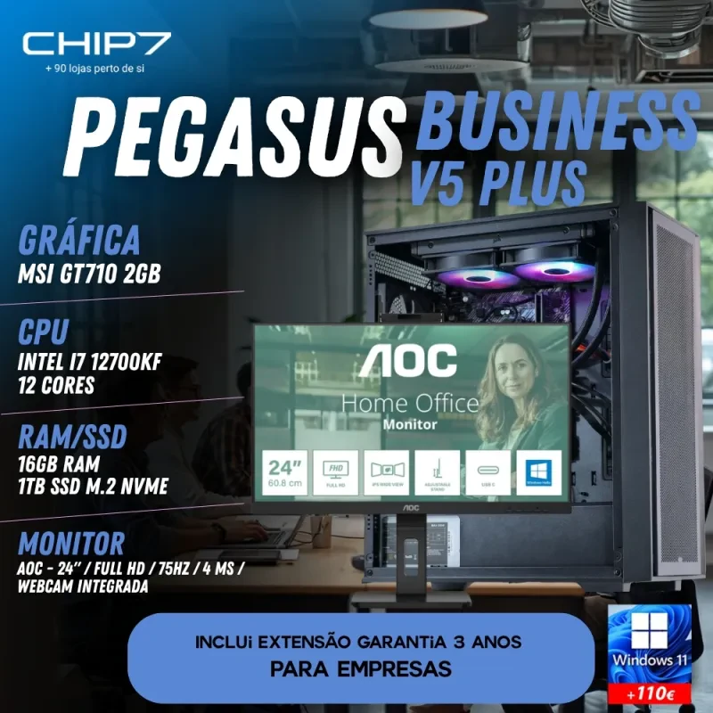 COMPUTADOR TRABALHO - I7 14700KF / GT 710 2GB / 16GB RAM / 1TB SSD / Monitor AOC 24" Full HD IPS 4ms 75Hz 24P3CW / S/SO - CHIP7 PEGASUS BUSINESS V5