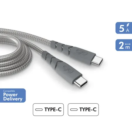 Cabo Force Power USB-C/USB-C Ultra Reforçado 100W Power Delivery 2m 5A Cinzento