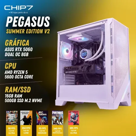 COMPUTADOR GAMING - AMD Ryzen 5 5600 / RTX 5060 8GB / 16GB RAM / 500GB - CHIP7 PEGASUS SUMMER EDITION V2