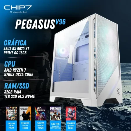 COMPUTADOR GAMING - AMD Ryzen 7 9700X / AMD RX 9070 XT 16GB / 32GB RAM / 1TB SSD - CHIP7 PEGASUS V96