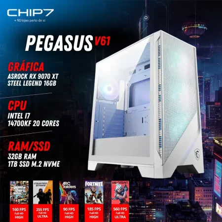 COMPUTADOR GAMING - I7 14700KF / AMD RX 9070 16GB / 32GB RAM / 1TB SSD / Windows 11 Home - CHIP7 Pegasus V61