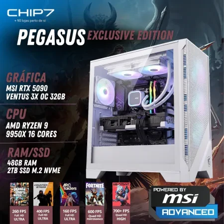 COMPUTADOR GAMING - AMD Ryzen 9 9950X / NVIDIA RTX 5090 32GB / 48GB RAM / 2TB SSD - CHIP7 PEGASUS EXCLUSIVE EDITION Powered By MSI