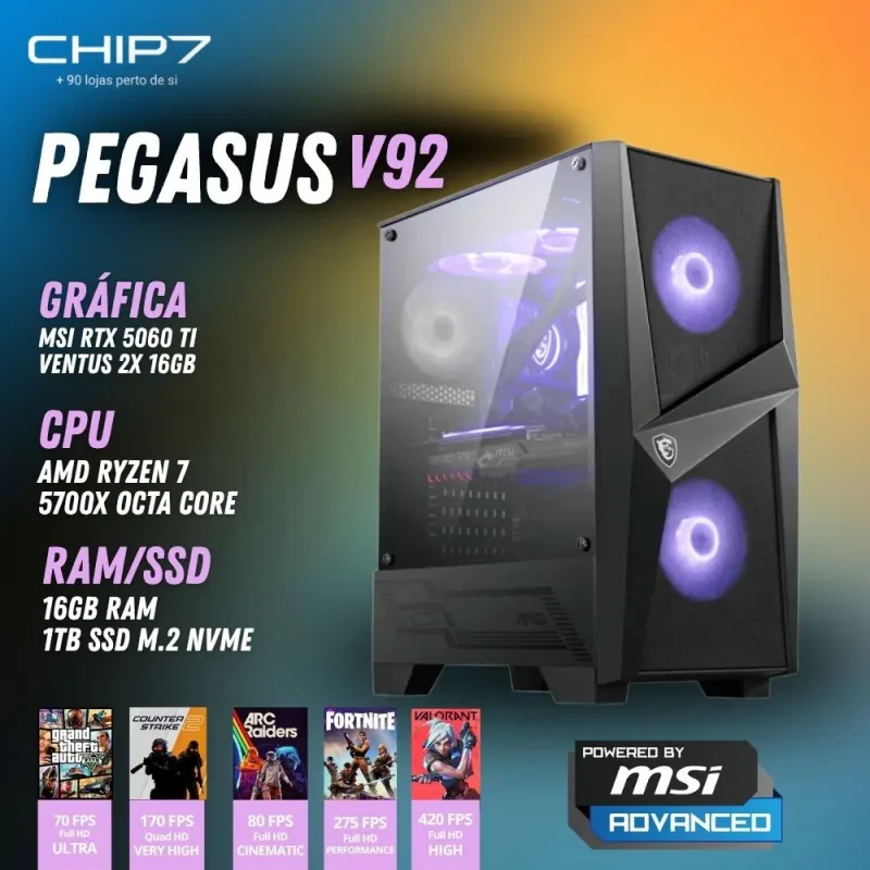 COMPUTADOR GAMING - AMD Ryzen 7 5700X / RTX 5060 TI 16GB / 16GB