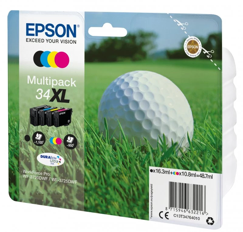 Tinteiro EPSON 34 Multipack 4 Cores XL - WorkForce Pro WF-3720/5
