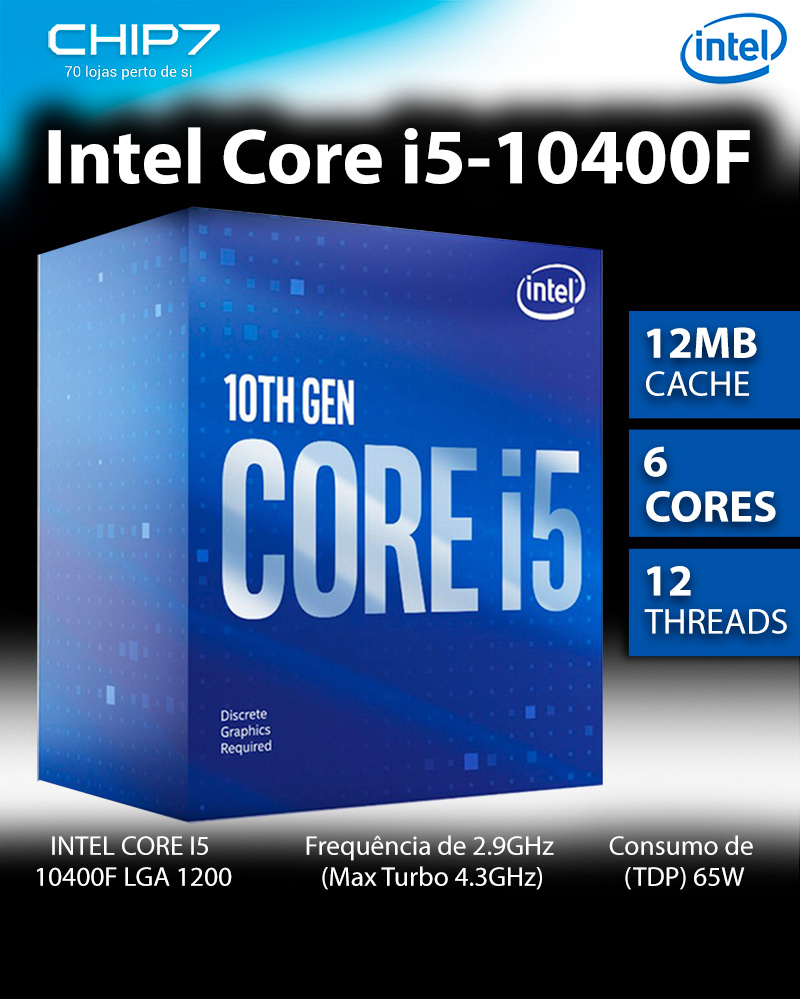 Processador Intel Core i5-10400F 6-Core 2.9GHz c/ Turbo 4.3