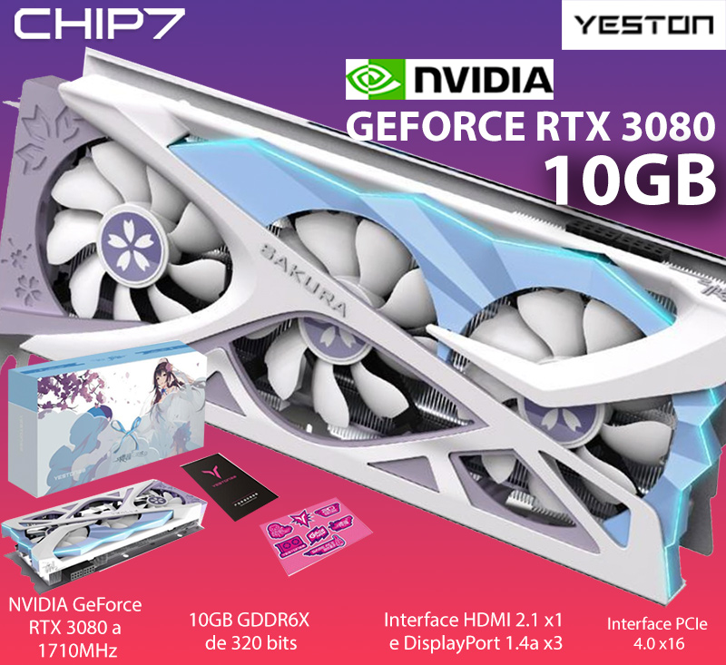 PLACA GRÁFICA NVIDIA Yeston GEFORCE RTX 3080 10GB GDDR6X CHIP7